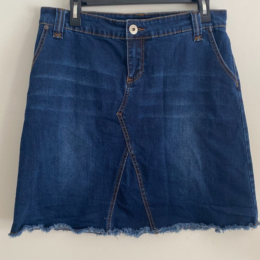 Stetson Western Denim Mini Skirt Fringed Hem SZ 8